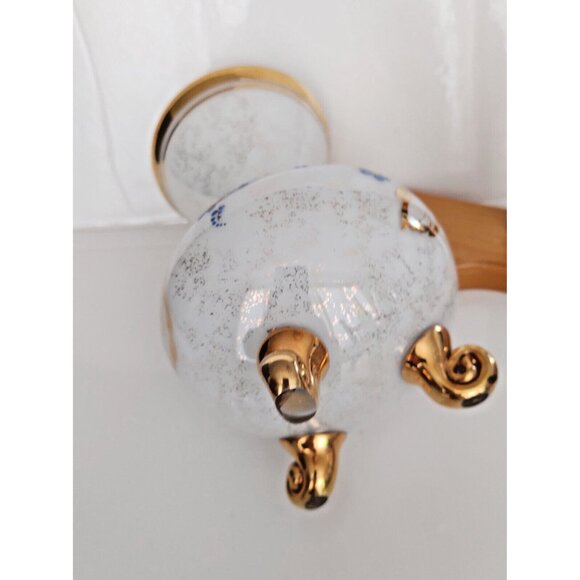 Three Footed French Frosted Glass Vase with Gold Gilding & Painted Florals MCM - Picture 8 of 13